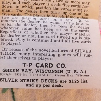 SILVER STRIKE cards 1939 Rules/Games - Cards