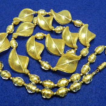 1960's VENETIAN Art Glass Necklace - Gold Fleck - 32" Long!