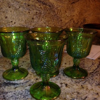 green carnival glass - Glassware