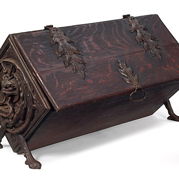 British Arts & Crafts Era Cast & Wrought Iron and Oak Chest