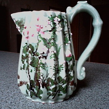 Beautiful Porcelain Floral Pitcher /Hand Painted with Raised Decoration / No Mark / Age Unknown - Art Pottery