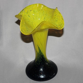 Yellow Blue 7 inch vase - Art Glass