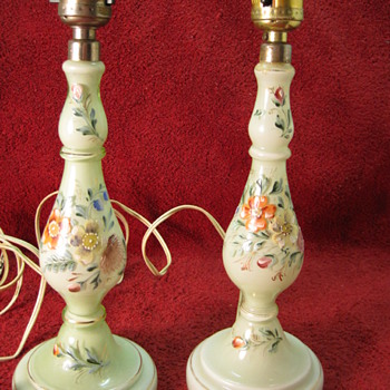 Czechoslovakia Enameled Uranium Glass Lamps - Lamps
