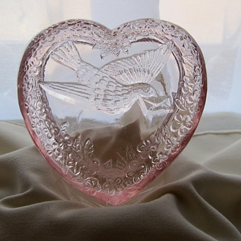 Pink Glass Trinket dish was a bird carrying an envelope "W" on bottom