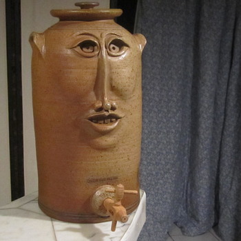 Greenfield Village Pottery Folk Art Stoneware Whiskey/Beer/Wine Dispenser 18.5" - Folk Art