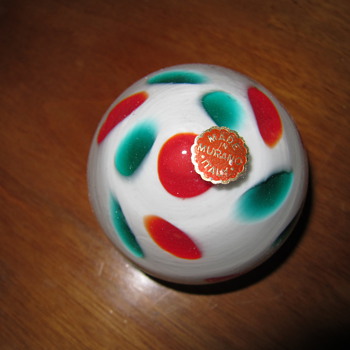 Murano glass paperweight, White, Red, and Green   - Art Glass