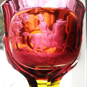 Redwine Goblet with Equestrian in Landscape Bohemia 19Cent - Art Glass
