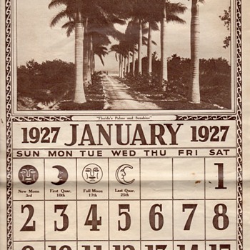 FLORIDA PALMS AND SUNSHINE 1927 CALENDAR - Paper