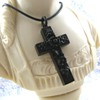 Ornate Victorian Jet Black Mourning Cross Vulcanite Jewelry 
