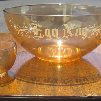 Jeanette "Camellia" Carnival Glass Egg Nog Set - Glassware