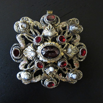 Austro Hungarian Garnet Pearl Pendant Brooch - Fine Jewelry