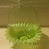 RARE EARLY FENTON GREEN OPALESCENT HOBNAIL BASKET [1940's]