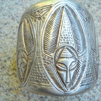 Vintage Etched Ethnic  Tribal Sterling  Silver Cuff Bracelet - Fine Jewelry