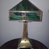 Antique Green Slag and Brass Indian Lamp