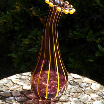 Eastern Glass Amethyst/yellow bulbous "Venus Flytrap" vase - Art Glass