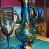 Aqua Bohemian Glass Decanter and Stem Glass Set