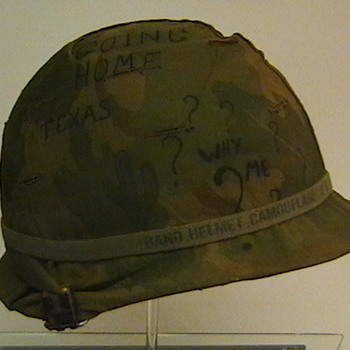 U.S. Army M-1 Helmet Used in Vietnam and Cammo Cover with Original Grafitti - Military and Wartime
