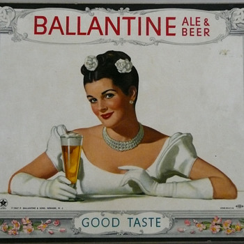 1947 Ballantine Ale and Beer Brunette Beauty Masonite Litho U.S.A. - Breweriana