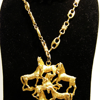 Vintage Les Bernard Inc. Six Horses Pendant Necklace