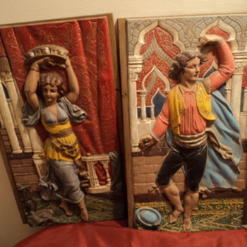 Gypsy male and female cast iron wall hangings - Folk Art
