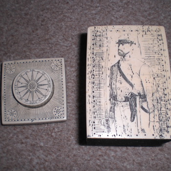 Square pottery jar with oictures of General Sherman and Stonewall Jackson - Art Pottery