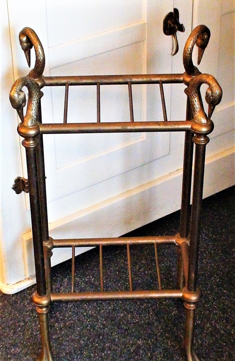 Antique Art Nouveau Brass Walking Stick/ Cane Holder With Swan