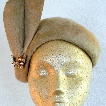 Taupe Fur Hat with Faux Pearl Embellish