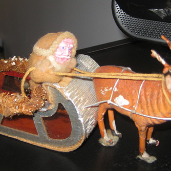Antique 8" Santa and sleigh - Christmas