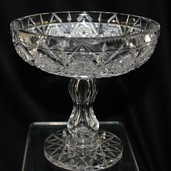 American Brilliant Cut Glass Compote Signed Hawkes 1911
