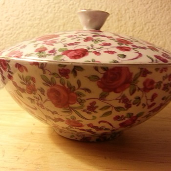 Chintz Pattern Trinket / Sugar Bowl  With Lid Transferware