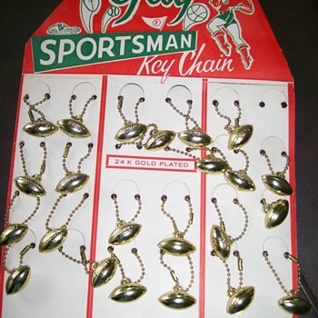 1950's Football Key Chains on display card 24kt gold plated  - Advertising