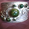 American Indian Bracelet, Silver and Green Turqoise, (Harvey 1920's???)