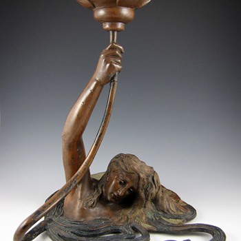 Cold Painted Bronze Jugendstil Candlestick - Art Nouveau