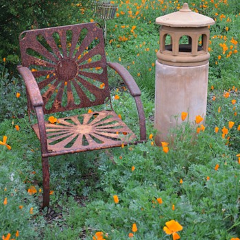 Cool old Bouncy Lawn Chair and another Gladding McBean Chimneycap - Furniture