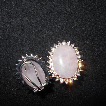 Rose quartz and rhinestone earrings - Fine Jewelry