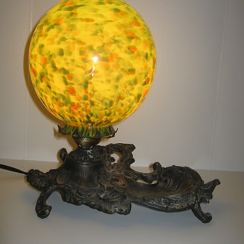 Czechoslovakia Ball vase with metal base/stand Ruckl - Art Glass