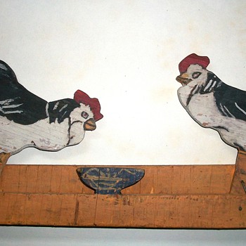 Antique Folk Art Handmade Pecking Chickens Toy Collection Jim Linderman - Folk Art