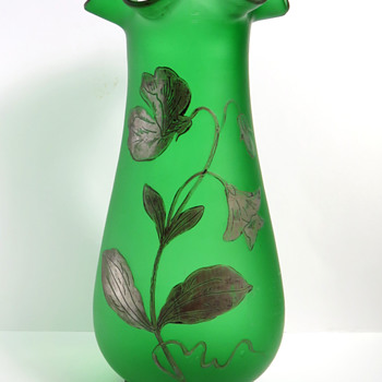 Goldberg Silver Overlay Sweet Pea Vase - Art Glass