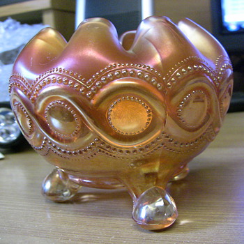 Northwoods Beaded Cable Peach Opalescent Rosebowl - Glassware