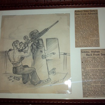 One ofof my grandfathers WW2 Sketch drawings and newspaper articles  - Military and Wartime