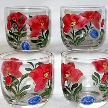 Imperial Juice Tumblers, Poppy Pattern With Label - Glassware