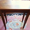 Tall small table mahogany, style? wrought iron stool