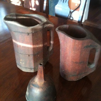 wood pitchers and funnel