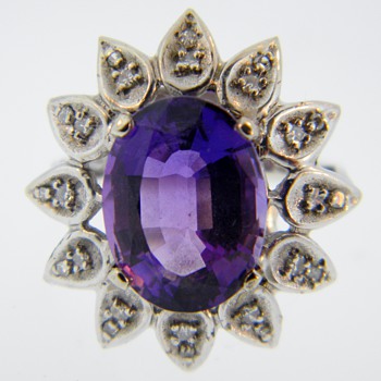 Vintage Deco Amethyst Diamond Dinner 14k Ring  - Fine Jewelry