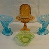 FENTON HOBNAIL FAIRY LIGHT AND CORNICOPIA CANDLE HOLDERS