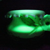 Large Beautiful Blown Uranium Glass Applied Floral footed Bowl 