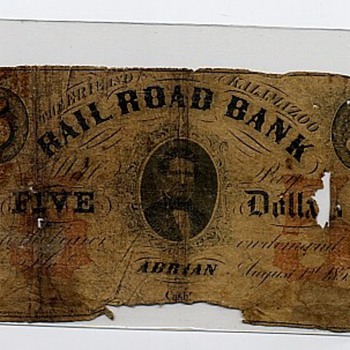 Kalamazoo Railroad Bank $5 Bill 1853 - Railroadiana