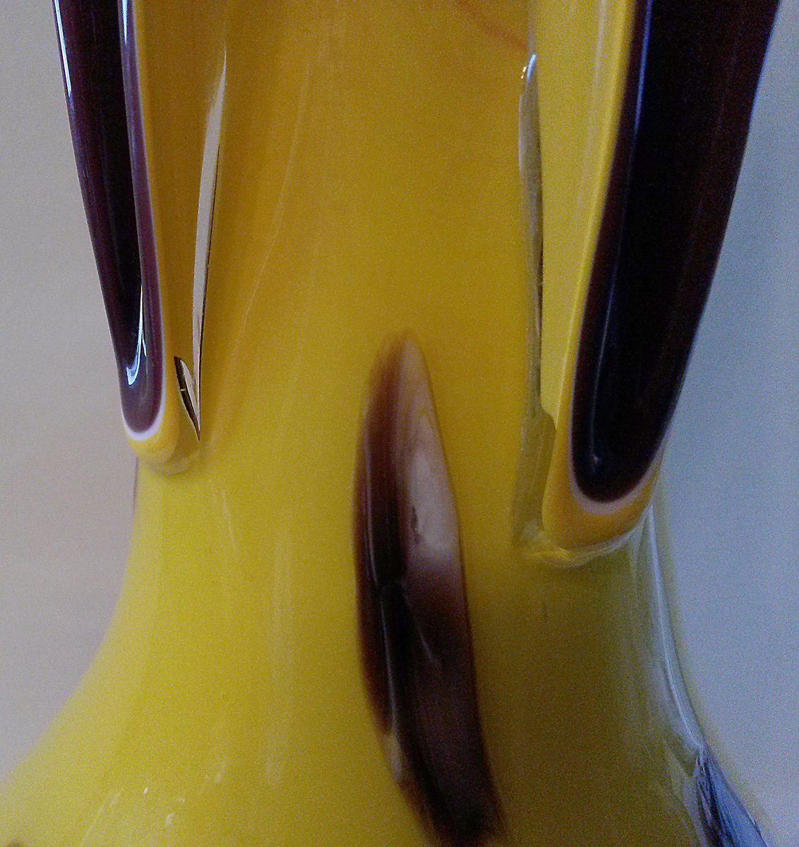 yellow and burgundy four finger russian glass vase yellow and burgundy four finger russian glass vase