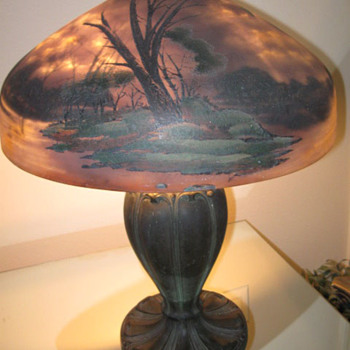 100 year old crystal reverse painted table lamp - Lamps
