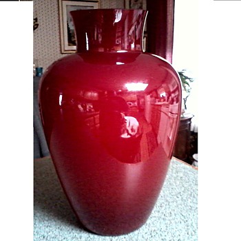 Large "Murano" Red and White Cased Glass Vase / Signed /Unknown Age - Art Glass